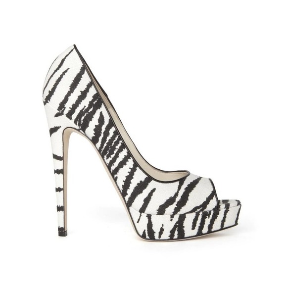 Brian Atwood Linen Zebra Print Open Toe Pump - Picture 8 of 10